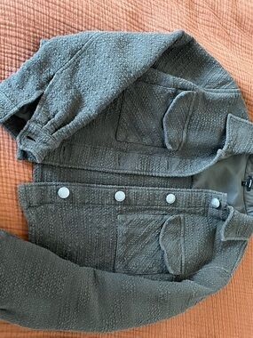 Express Olive Green Boucle Button-Front Crop Jacket